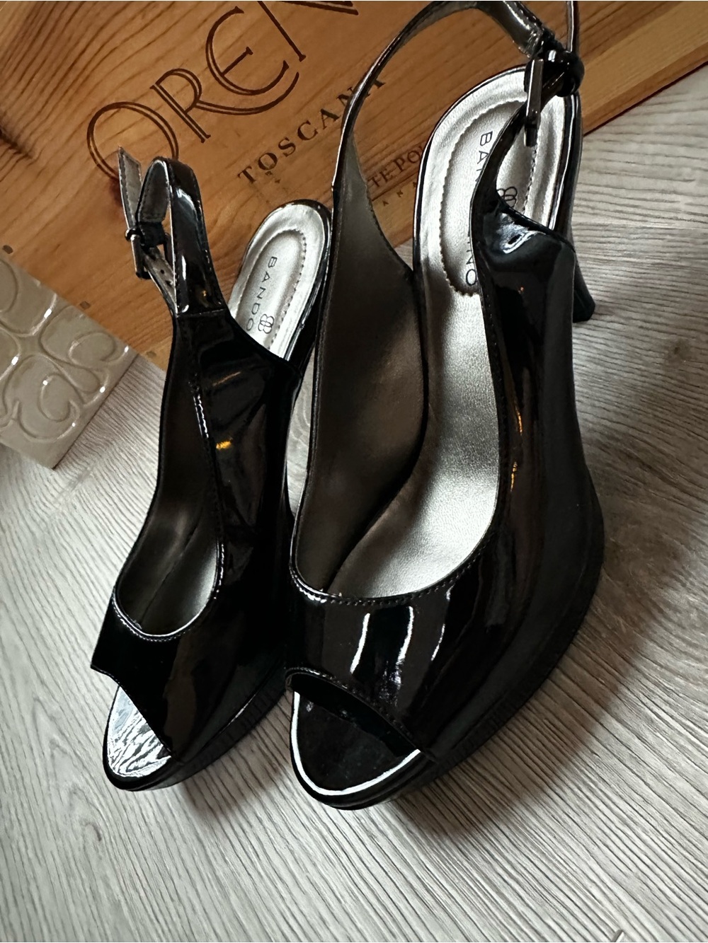 Bandolino Black Patent Peep-Toe Slingback Heels 3" Heel - Size 5M